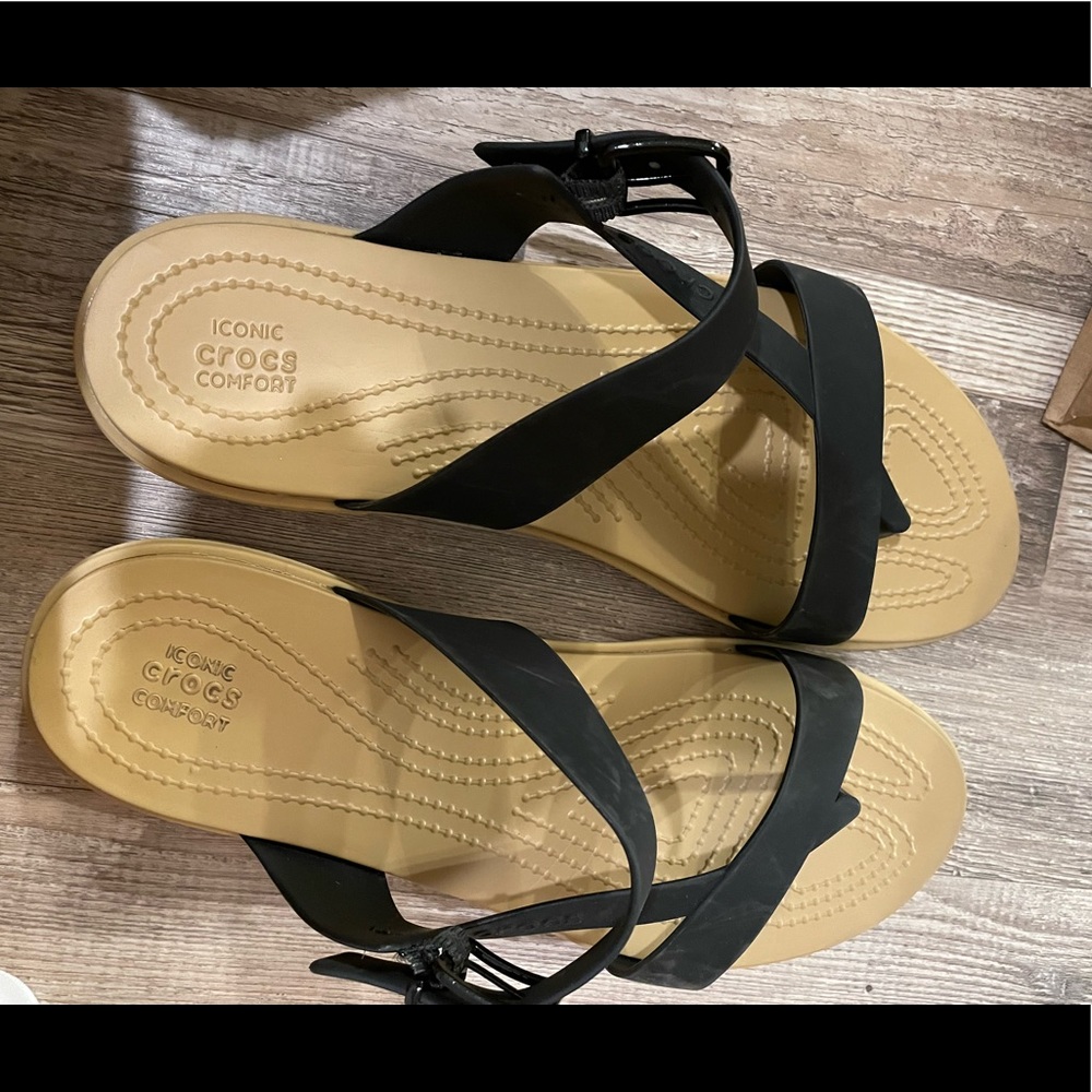 Black croc sandals